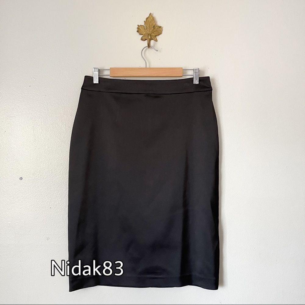 Tadashi Collection Black Satin Pencil Skirt Size 12 NWOT